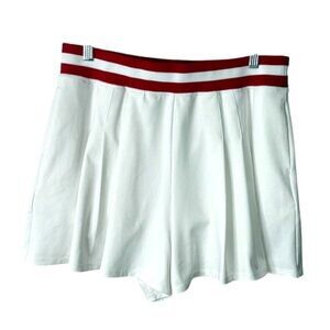 TuckerNuck White Pleated Tennis Skort With Red Waistband Womens Size L